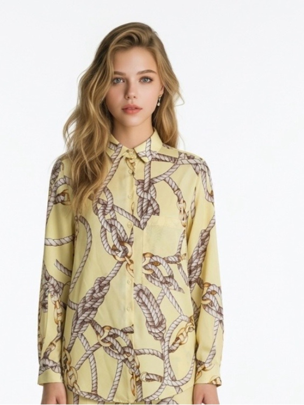 Zara Pale Yellow Rope-Print Button-Down Shirt
